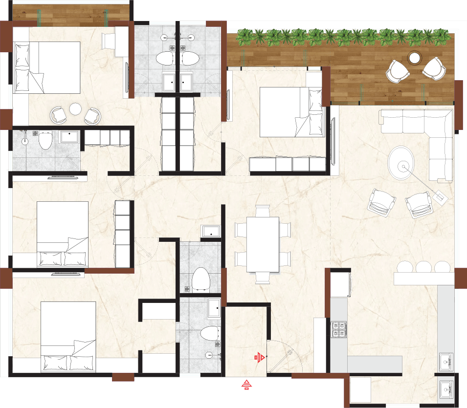 4 BHK floor plan layout, 2286 sq. ft.